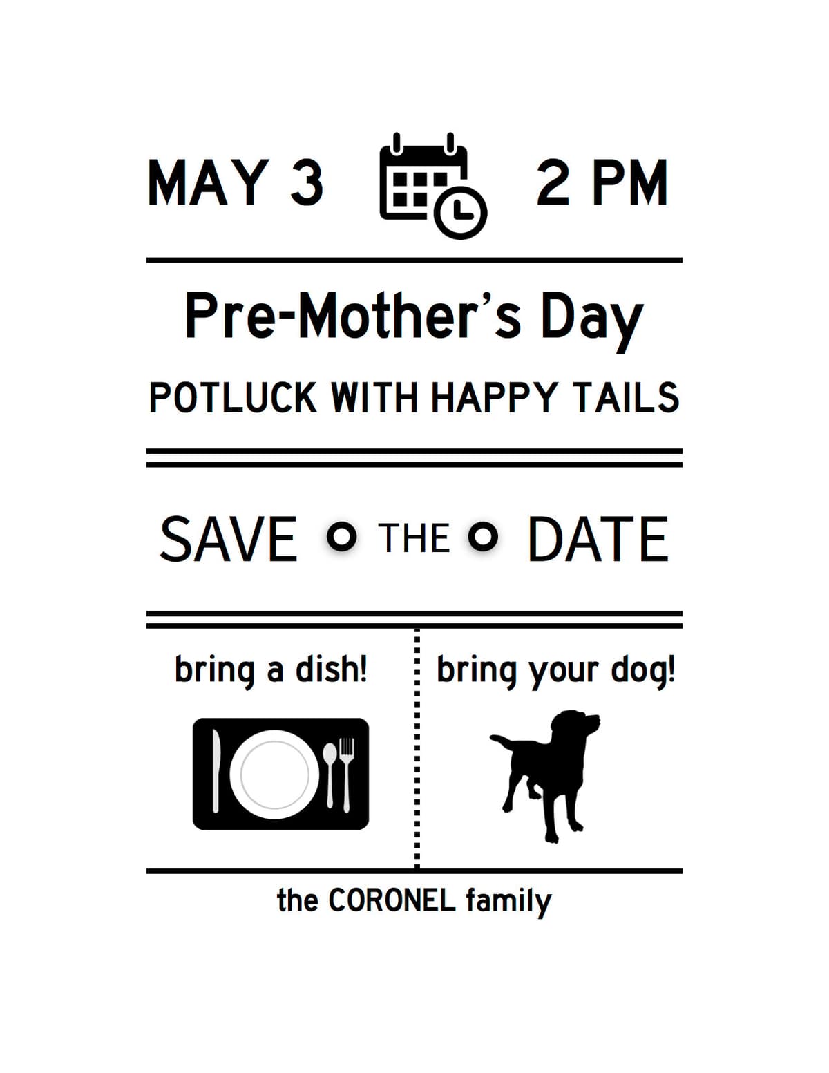 Pre-Mother's Day Potluck Invite