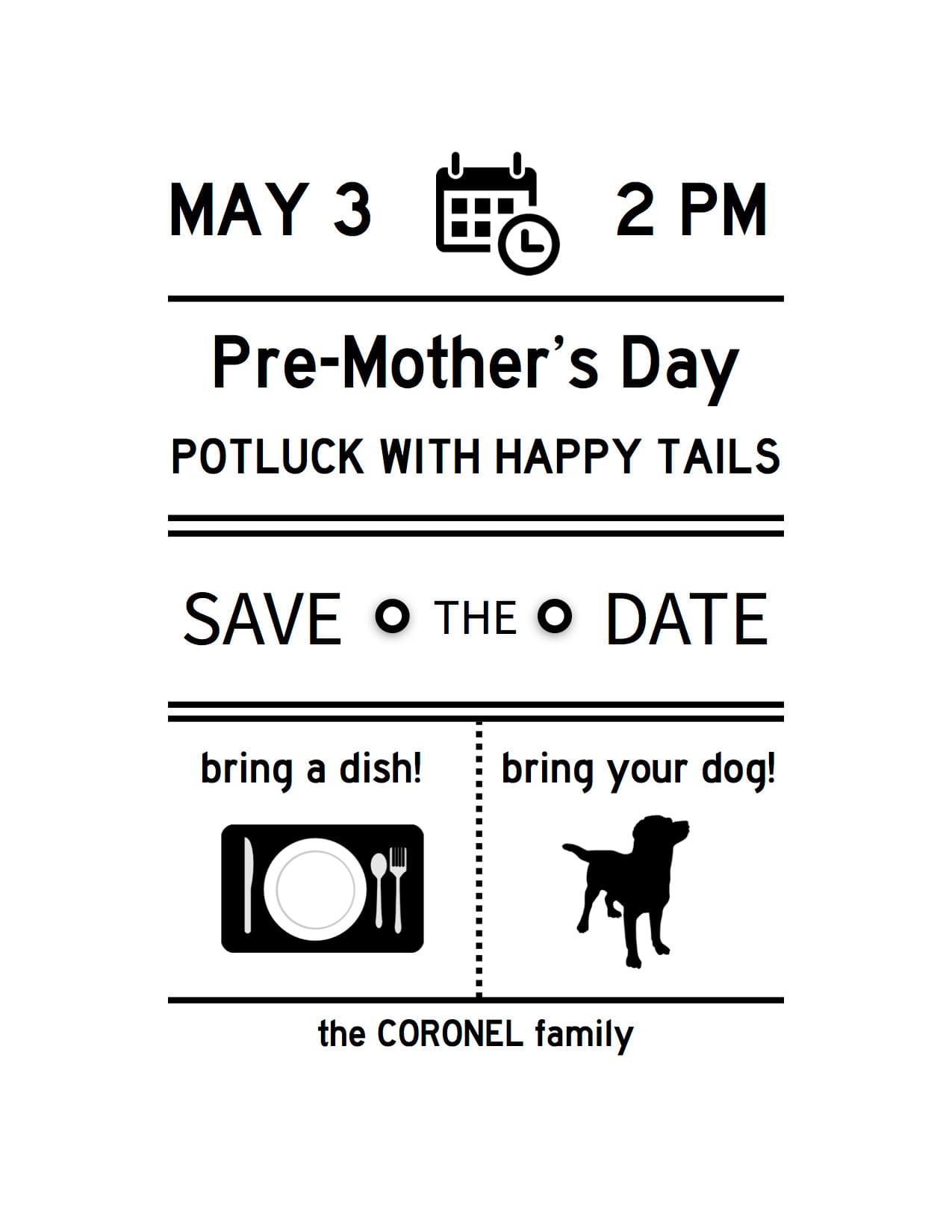 Pre-Mother's Day Potluck Invite